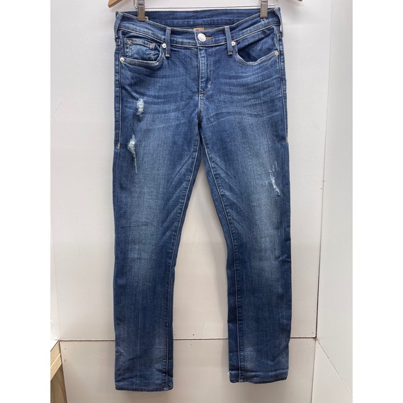 True Religion Denim - True Religion Cora Mid Rise Straight Leg Distressed Jeans Blue Wash Size 27